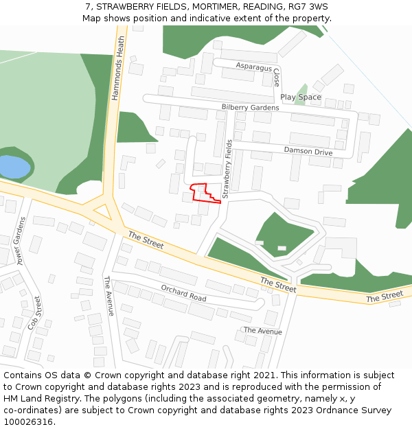 7, STRAWBERRY FIELDS, MORTIMER, READING, RG7 3WS: Location map and indicative extent of plot