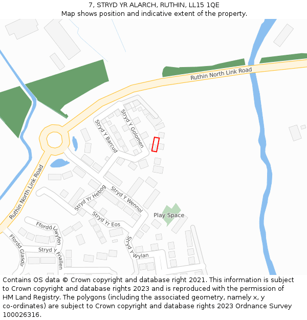 7, STRYD YR ALARCH, RUTHIN, LL15 1QE: Location map and indicative extent of plot