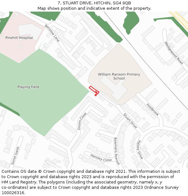 7, STUART DRIVE, HITCHIN, SG4 9QB: Location map and indicative extent of plot
