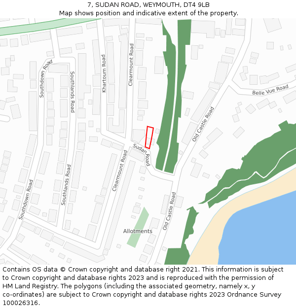 7, SUDAN ROAD, WEYMOUTH, DT4 9LB: Location map and indicative extent of plot