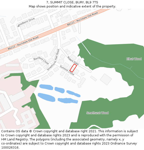 7, SUMMIT CLOSE, BURY, BL9 7TS: Location map and indicative extent of plot