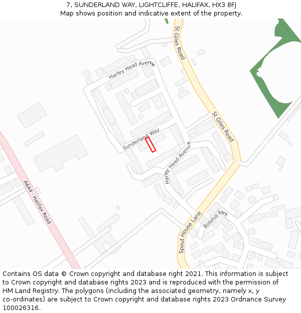 7, SUNDERLAND WAY, LIGHTCLIFFE, HALIFAX, HX3 8FJ: Location map and indicative extent of plot