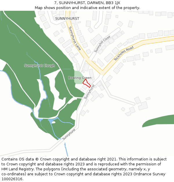 7, SUNNYHURST, DARWEN, BB3 1JX: Location map and indicative extent of plot