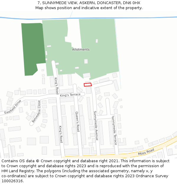 7, SUNNYMEDE VIEW, ASKERN, DONCASTER, DN6 0HX: Location map and indicative extent of plot