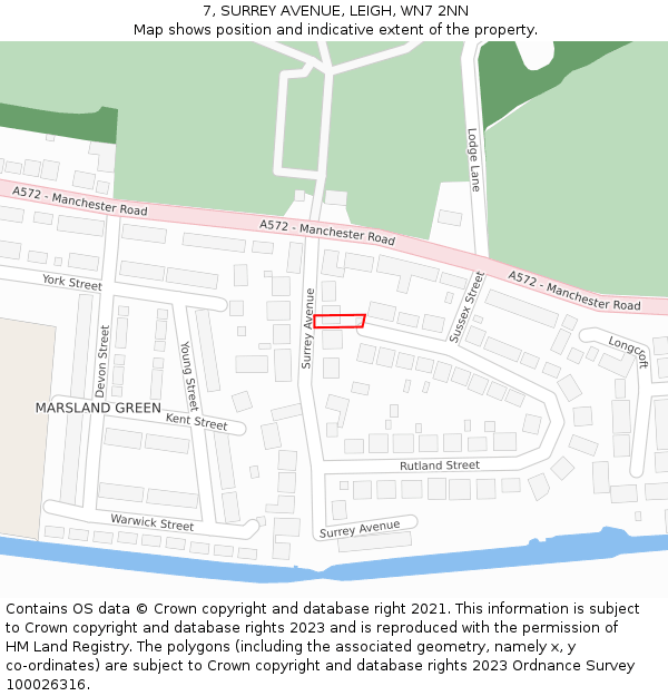 7, SURREY AVENUE, LEIGH, WN7 2NN: Location map and indicative extent of plot