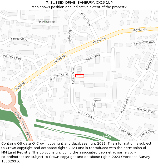 7, SUSSEX DRIVE, BANBURY, OX16 1UP: Location map and indicative extent of plot