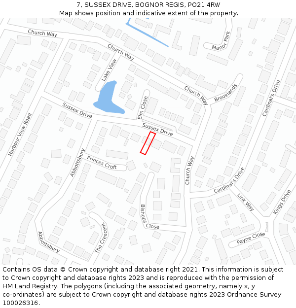 7, SUSSEX DRIVE, BOGNOR REGIS, PO21 4RW: Location map and indicative extent of plot