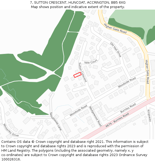 7, SUTTON CRESCENT, HUNCOAT, ACCRINGTON, BB5 6XG: Location map and indicative extent of plot