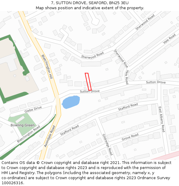 7, SUTTON DROVE, SEAFORD, BN25 3EU: Location map and indicative extent of plot