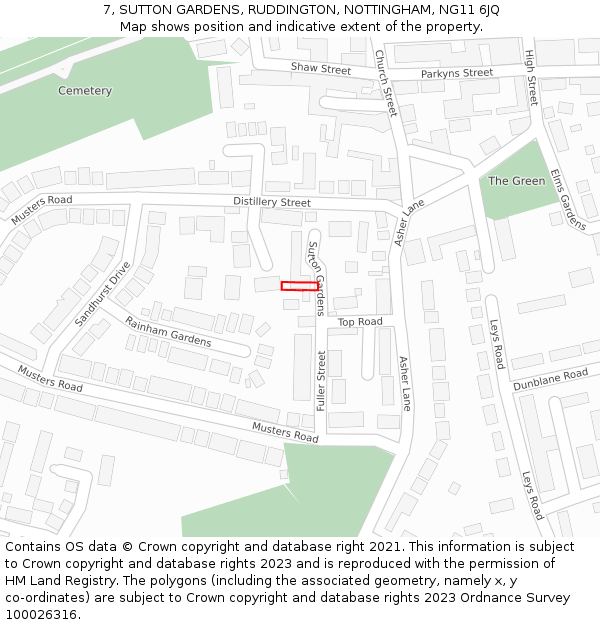 7, SUTTON GARDENS, RUDDINGTON, NOTTINGHAM, NG11 6JQ: Location map and indicative extent of plot