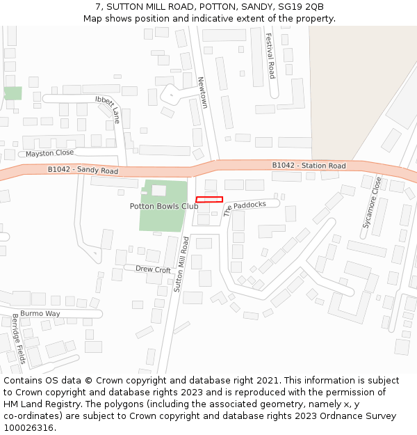 7, SUTTON MILL ROAD, POTTON, SANDY, SG19 2QB: Location map and indicative extent of plot