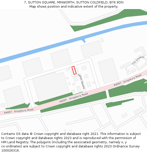 7, SUTTON SQUARE, MINWORTH, SUTTON COLDFIELD, B76 9DN: Location map and indicative extent of plot