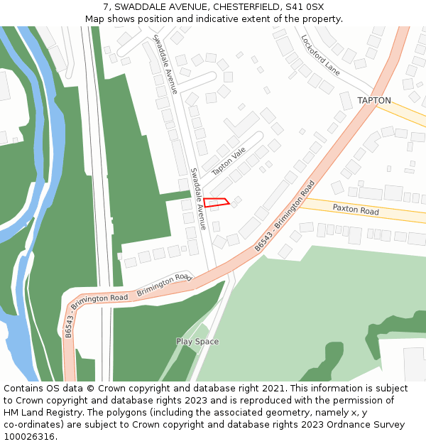 7, SWADDALE AVENUE, CHESTERFIELD, S41 0SX: Location map and indicative extent of plot