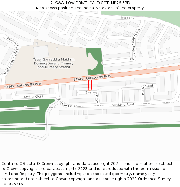 7, SWALLOW DRIVE, CALDICOT, NP26 5RD: Location map and indicative extent of plot