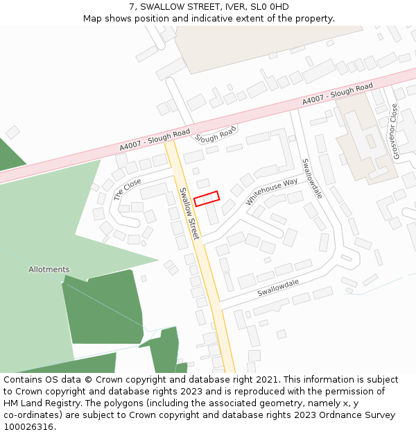 7, SWALLOW STREET, IVER, SL0 0HD: Location map and indicative extent of plot