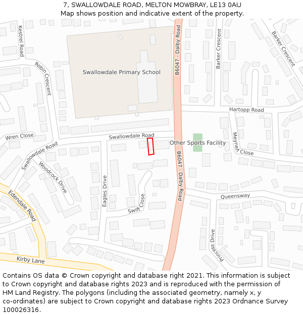 7, SWALLOWDALE ROAD, MELTON MOWBRAY, LE13 0AU: Location map and indicative extent of plot