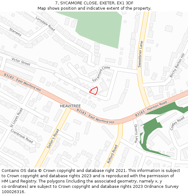 7, SYCAMORE CLOSE, EXETER, EX1 3DF: Location map and indicative extent of plot