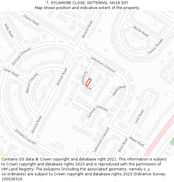 7, SYCAMORE CLOSE, KETTERING, NN16 9ST: Location map and indicative extent of plot