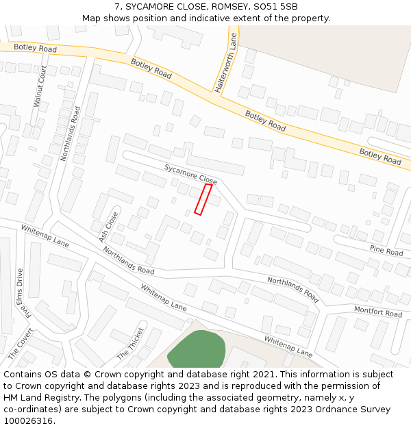 7, SYCAMORE CLOSE, ROMSEY, SO51 5SB: Location map and indicative extent of plot