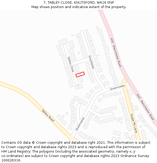 7, TABLEY CLOSE, KNUTSFORD, WA16 0NP: Location map and indicative extent of plot