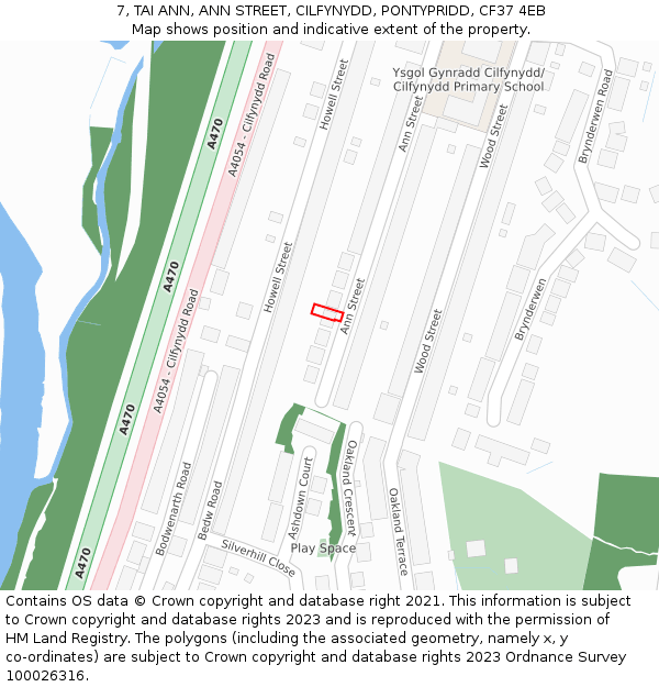 7, TAI ANN, ANN STREET, CILFYNYDD, PONTYPRIDD, CF37 4EB: Location map and indicative extent of plot