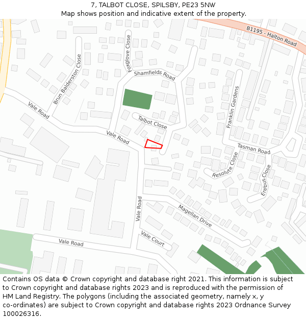 7, TALBOT CLOSE, SPILSBY, PE23 5NW: Location map and indicative extent of plot