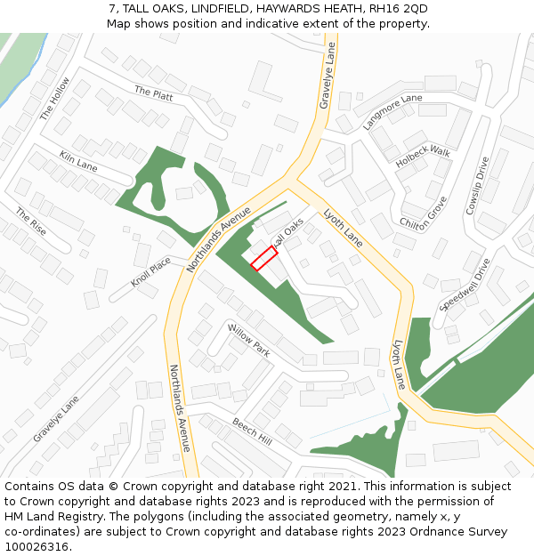 7, TALL OAKS, LINDFIELD, HAYWARDS HEATH, RH16 2QD: Location map and indicative extent of plot