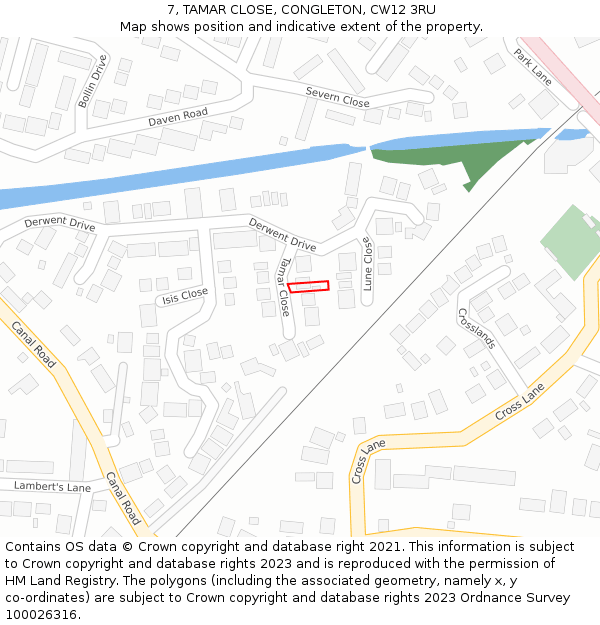 7, TAMAR CLOSE, CONGLETON, CW12 3RU: Location map and indicative extent of plot