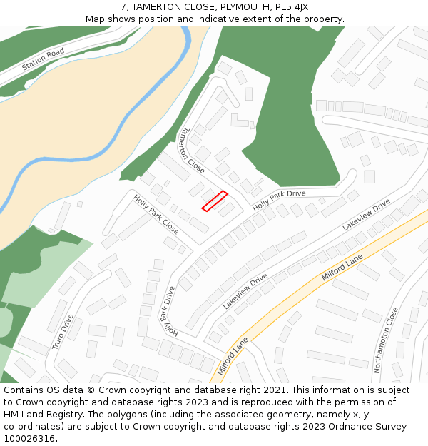 7, TAMERTON CLOSE, PLYMOUTH, PL5 4JX: Location map and indicative extent of plot