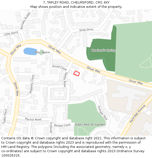 7, TAPLEY ROAD, CHELMSFORD, CM1 4XY: Location map and indicative extent of plot