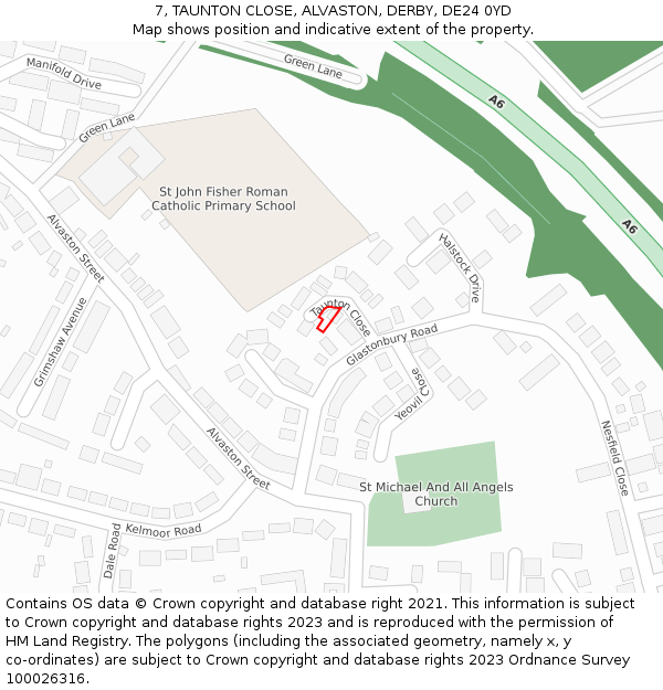 7, TAUNTON CLOSE, ALVASTON, DERBY, DE24 0YD: Location map and indicative extent of plot