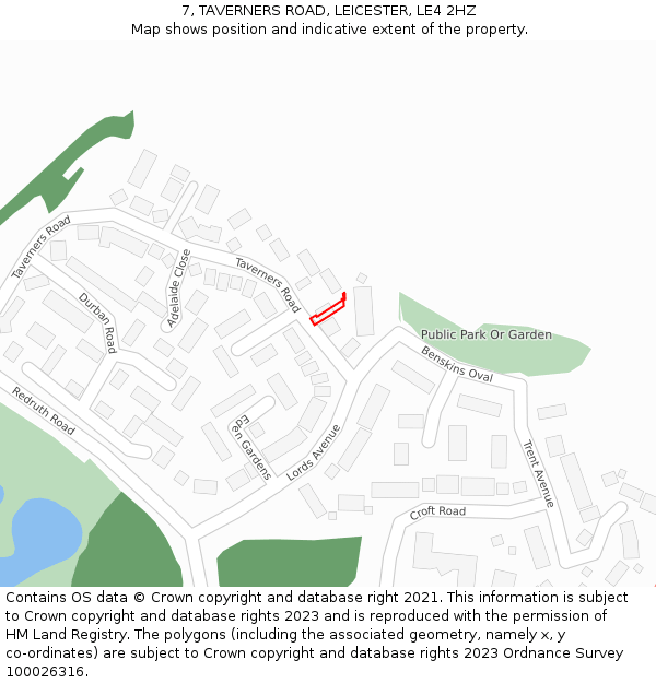 7, TAVERNERS ROAD, LEICESTER, LE4 2HZ: Location map and indicative extent of plot