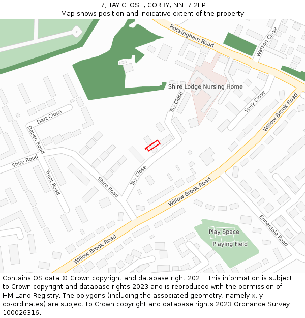 7, TAY CLOSE, CORBY, NN17 2EP: Location map and indicative extent of plot