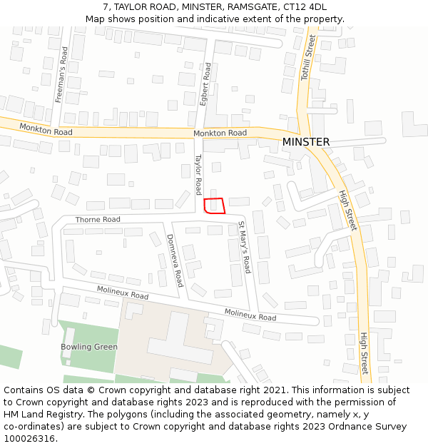 7, TAYLOR ROAD, MINSTER, RAMSGATE, CT12 4DL: Location map and indicative extent of plot