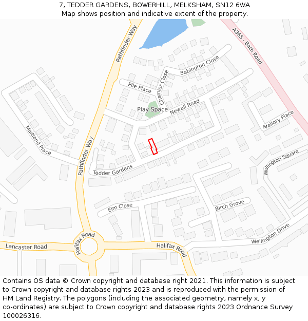 7, TEDDER GARDENS, BOWERHILL, MELKSHAM, SN12 6WA: Location map and indicative extent of plot