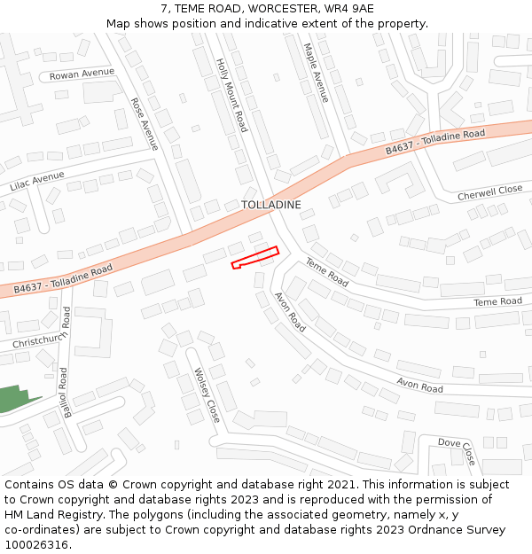 7, TEME ROAD, WORCESTER, WR4 9AE: Location map and indicative extent of plot