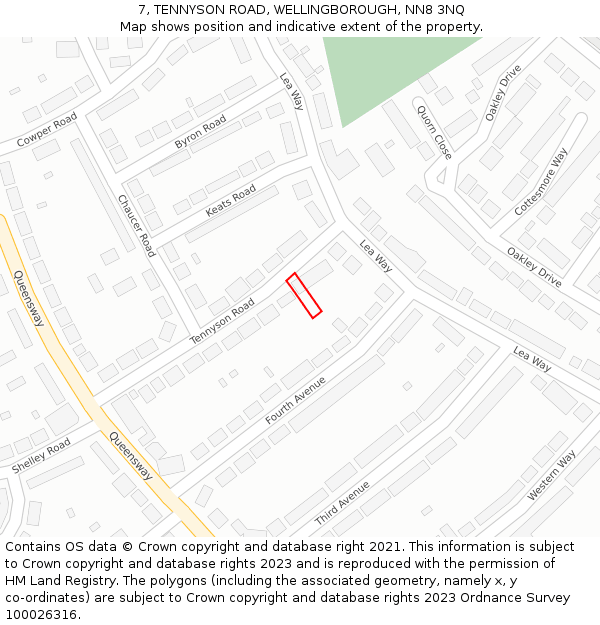 7, TENNYSON ROAD, WELLINGBOROUGH, NN8 3NQ: Location map and indicative extent of plot