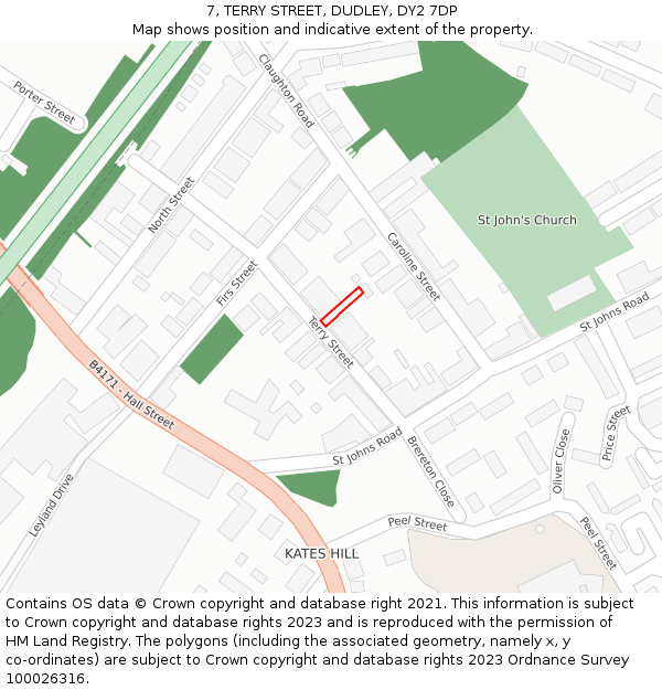 7, TERRY STREET, DUDLEY, DY2 7DP: Location map and indicative extent of plot