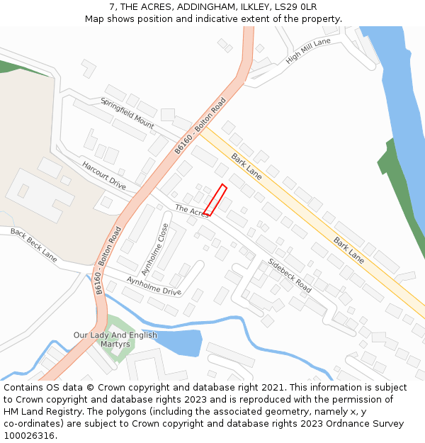 7, THE ACRES, ADDINGHAM, ILKLEY, LS29 0LR: Location map and indicative extent of plot