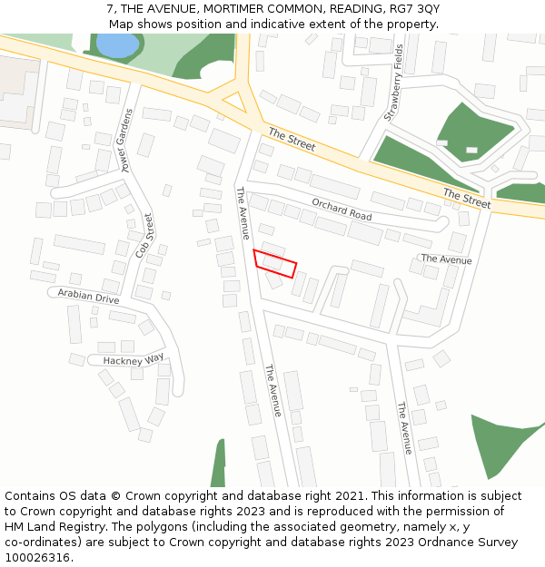7, THE AVENUE, MORTIMER COMMON, READING, RG7 3QY: Location map and indicative extent of plot