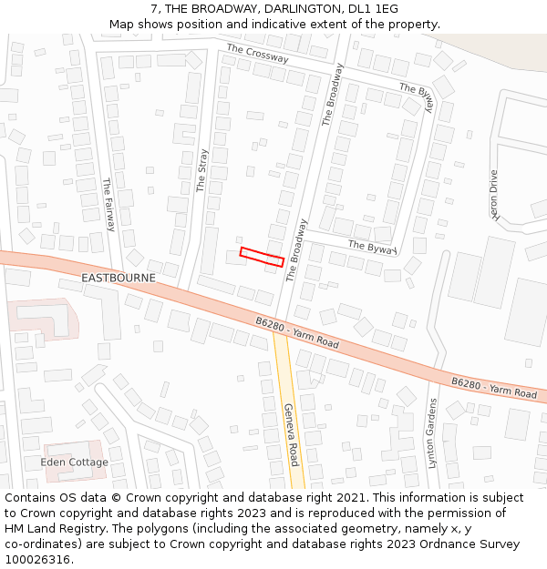 7, THE BROADWAY, DARLINGTON, DL1 1EG: Location map and indicative extent of plot