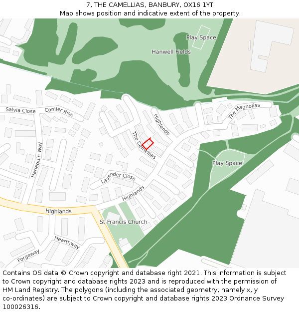 7, THE CAMELLIAS, BANBURY, OX16 1YT: Location map and indicative extent of plot