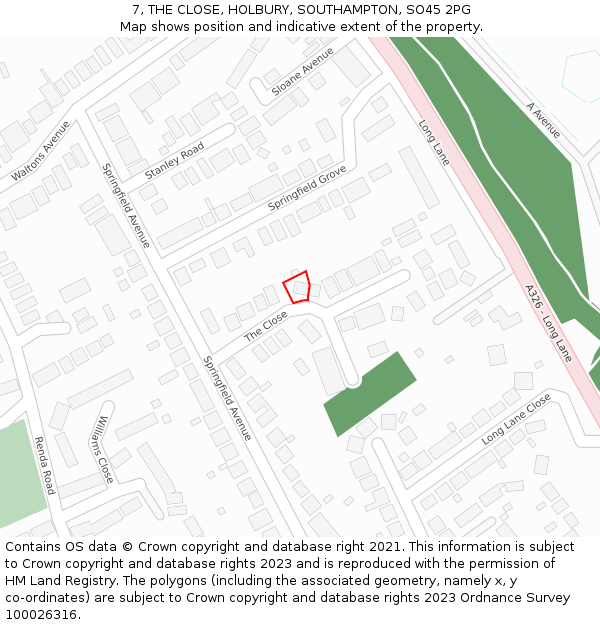 7, THE CLOSE, HOLBURY, SOUTHAMPTON, SO45 2PG: Location map and indicative extent of plot