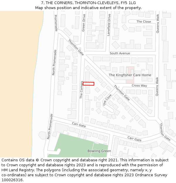 7, THE CORNERS, THORNTON-CLEVELEYS, FY5 1LG: Location map and indicative extent of plot