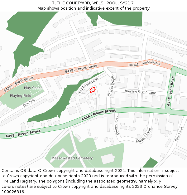 7, THE COURTYARD, WELSHPOOL, SY21 7JJ: Location map and indicative extent of plot