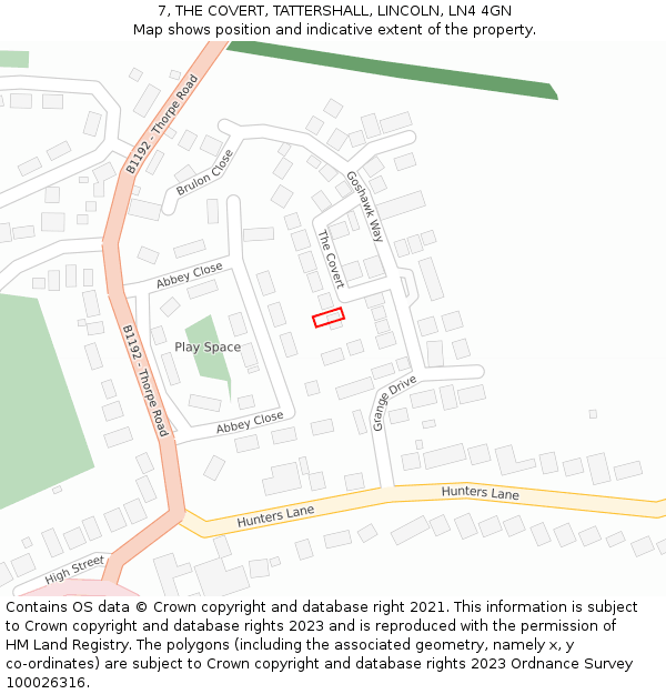 7, THE COVERT, TATTERSHALL, LINCOLN, LN4 4GN: Location map and indicative extent of plot