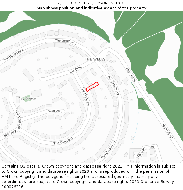 7, THE CRESCENT, EPSOM, KT18 7LJ: Location map and indicative extent of plot