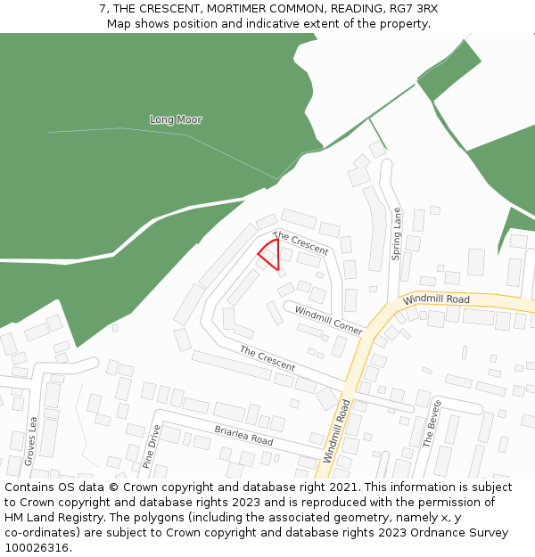 7, THE CRESCENT, MORTIMER COMMON, READING, RG7 3RX: Location map and indicative extent of plot