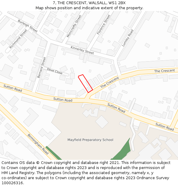 7, THE CRESCENT, WALSALL, WS1 2BX: Location map and indicative extent of plot