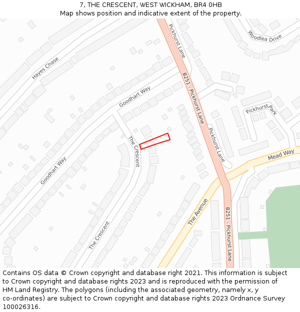 7, THE CRESCENT, WEST WICKHAM, BR4 0HB: Location map and indicative extent of plot